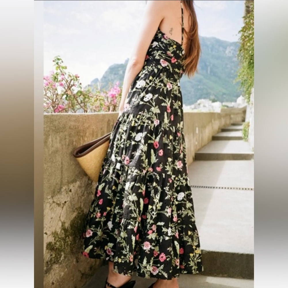 Zara Black Skirt with Pink & Green Floral Embroidery
